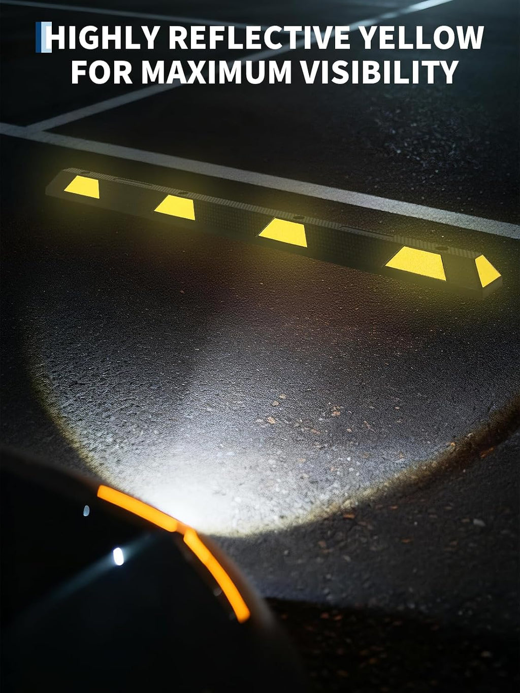 72 in Heavy Duty Rubber Parking Curb, 55000 LB Capacity, 6 ft Garage Parking Stopper with Reflective Stripes, Car