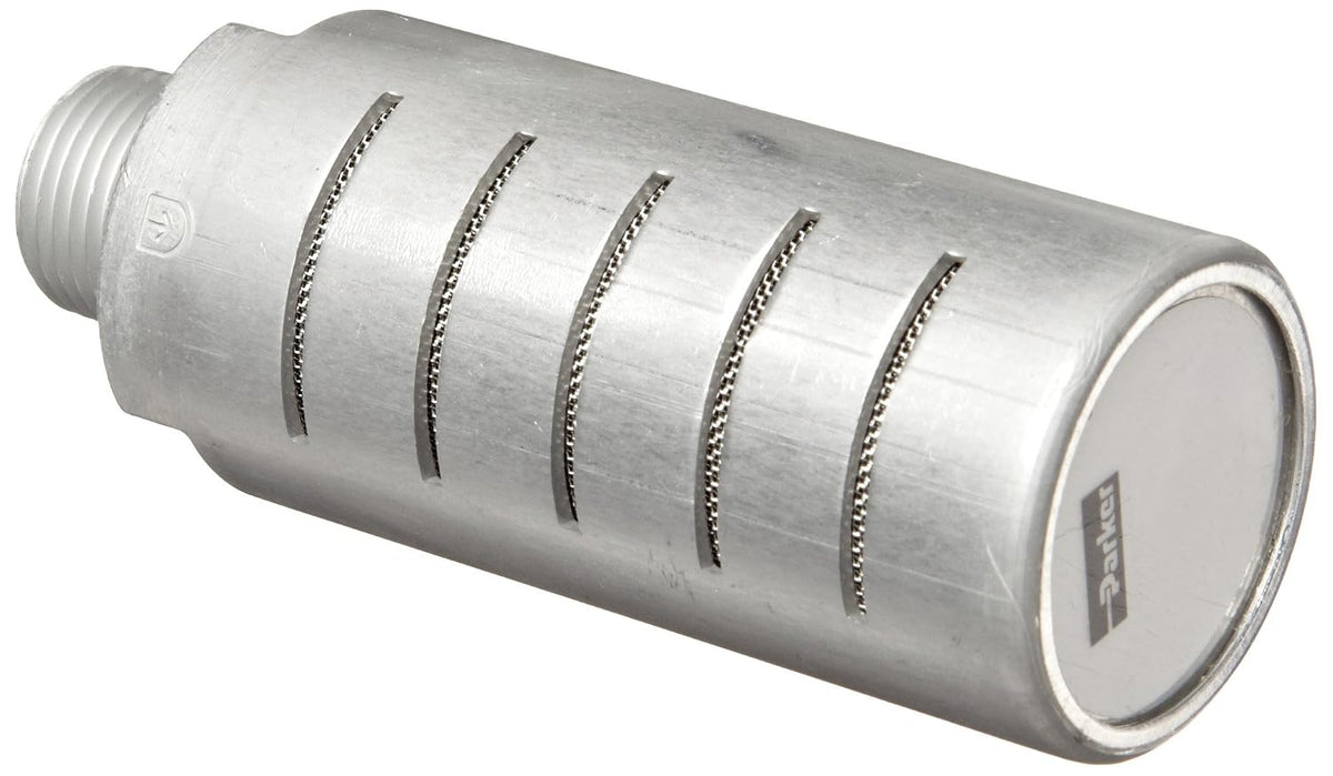 Parker ES37MC Aluminum Exhaust Silencer, 3/8" NPTF, 219 scfm Flow, 1.26" Diameter x 3.31" Length, 250 psi