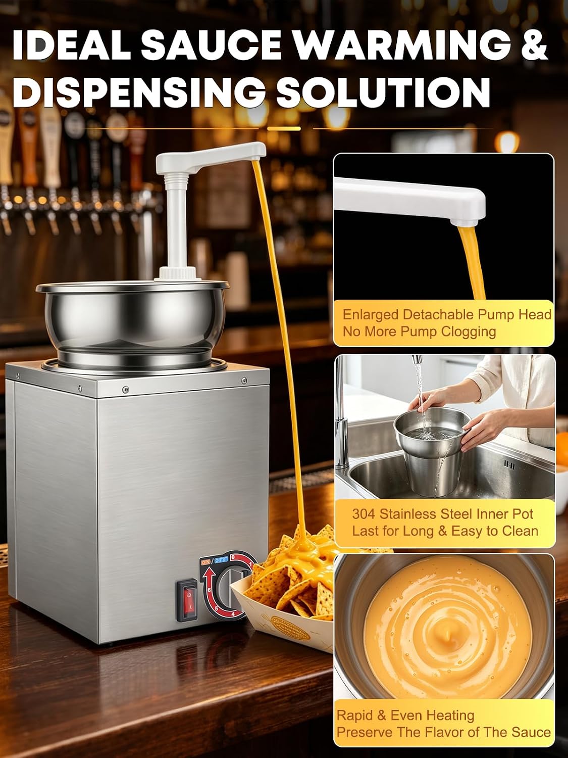 4.6Qt Nacho Cheese Sauce Dispenser Hot Fudge Warmer with Pump