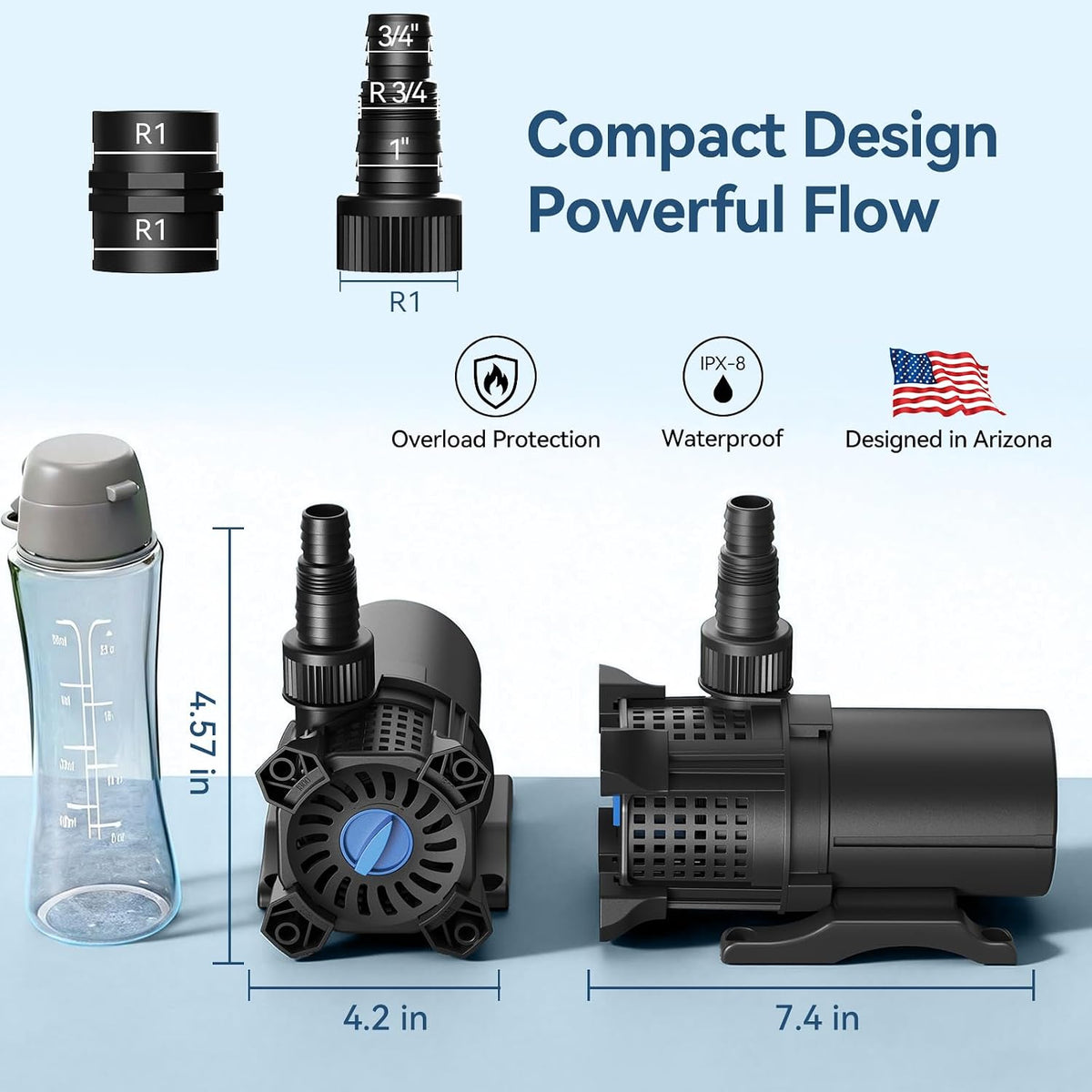Pond Pump Set, 72W 1300 GPH Submersible Water Pump for Koi Ponds