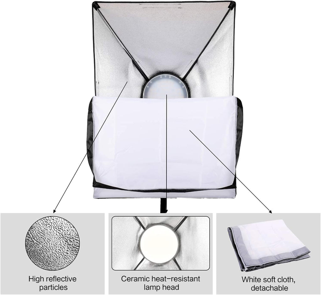 45W Dimmable LED Light with Double Color Temperature Continuous Lighting Studio Kit,3 Packs 20x28 Inches Studio Softbox