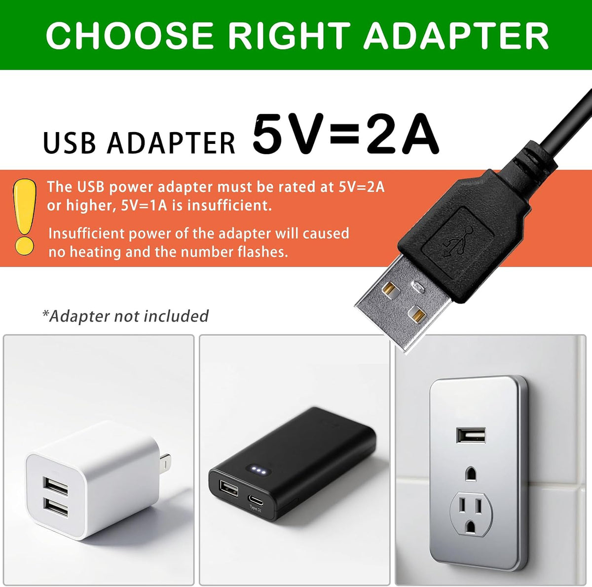 Shatter-Resistant Aquarium Heater, USB 10W Adjustable Mini Fish Tank Heater with External Temperature Controller