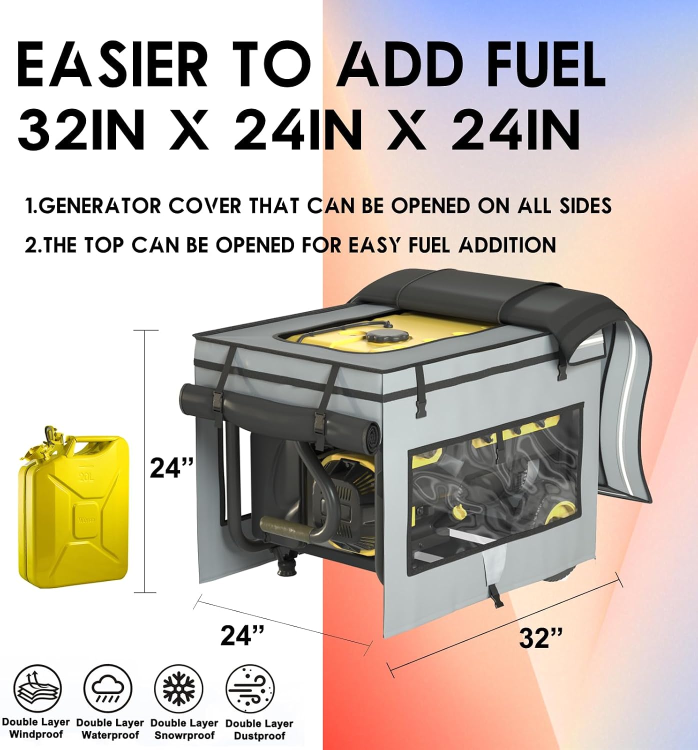 Generator Covers While Running, 32"L x 24"W x 24"H Heavy Duty Waterproof Generator Covers for Outside, Compatible