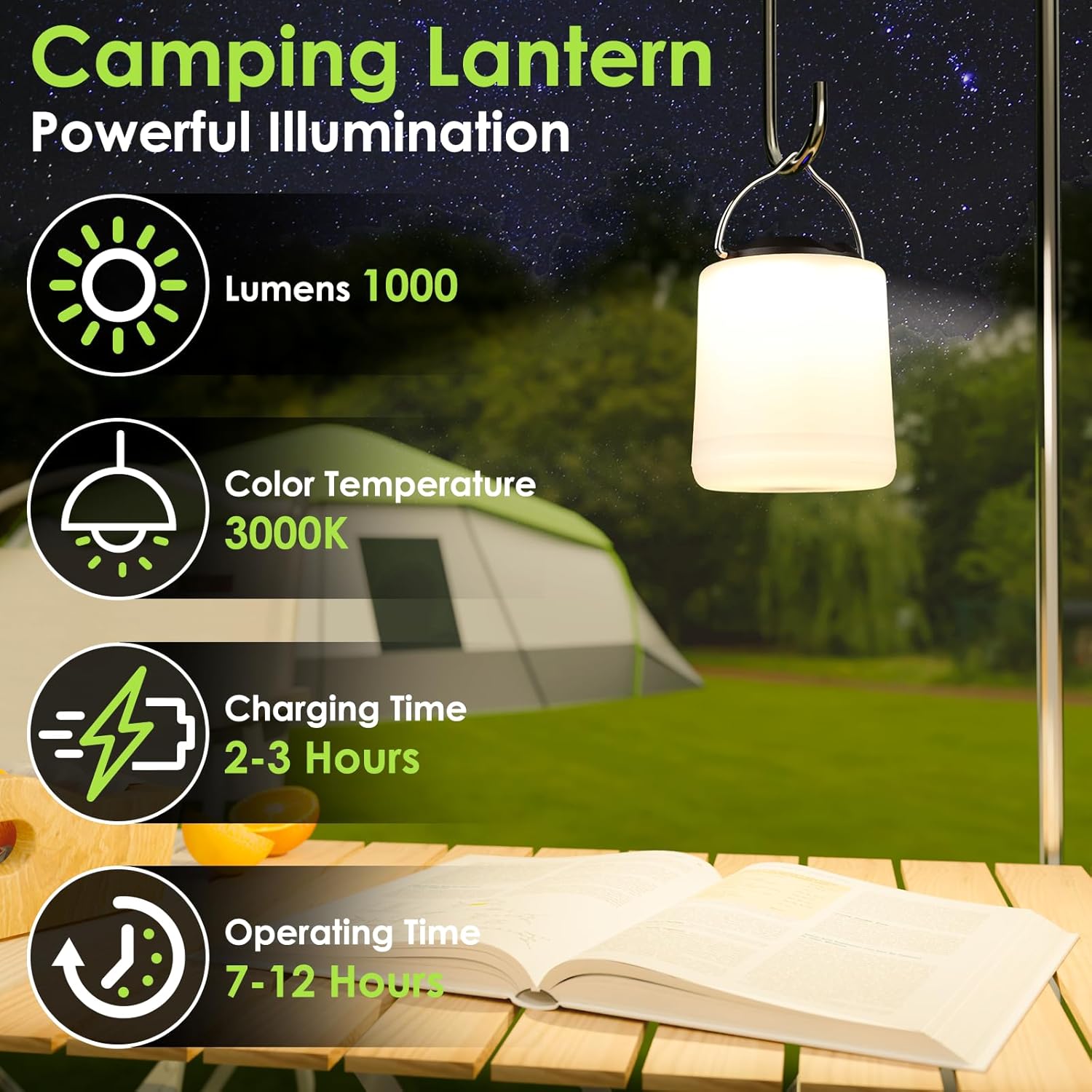LED Camping Lantern, Rechargeable Camping Light, 4 Modes Outdoor Flashlights Lanterns with 1000LM, Water Resistant