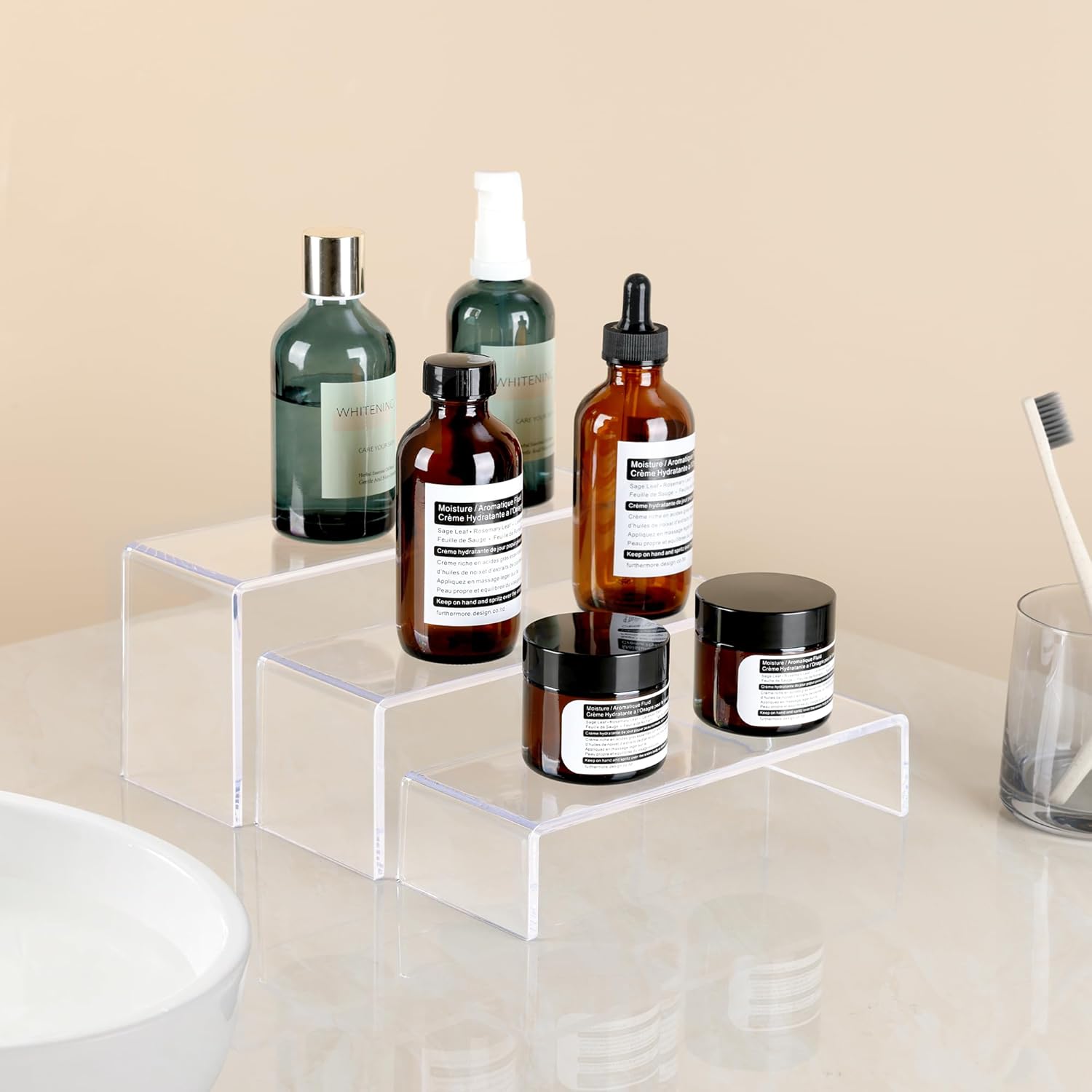 Display Risers, 6 Pcs(7.9”L~8.3”L~8.7”L) Rectangular Clear Acrylic Showcase Collectibles Display Stands Suitable for