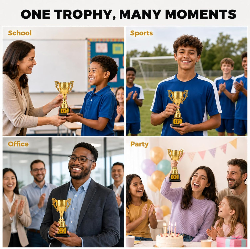 1st Place Trophy Award, Gold Plastic Cup with Adhesive First Place Plate and Black Base, Approx. 8.27 in Tall, Winner
