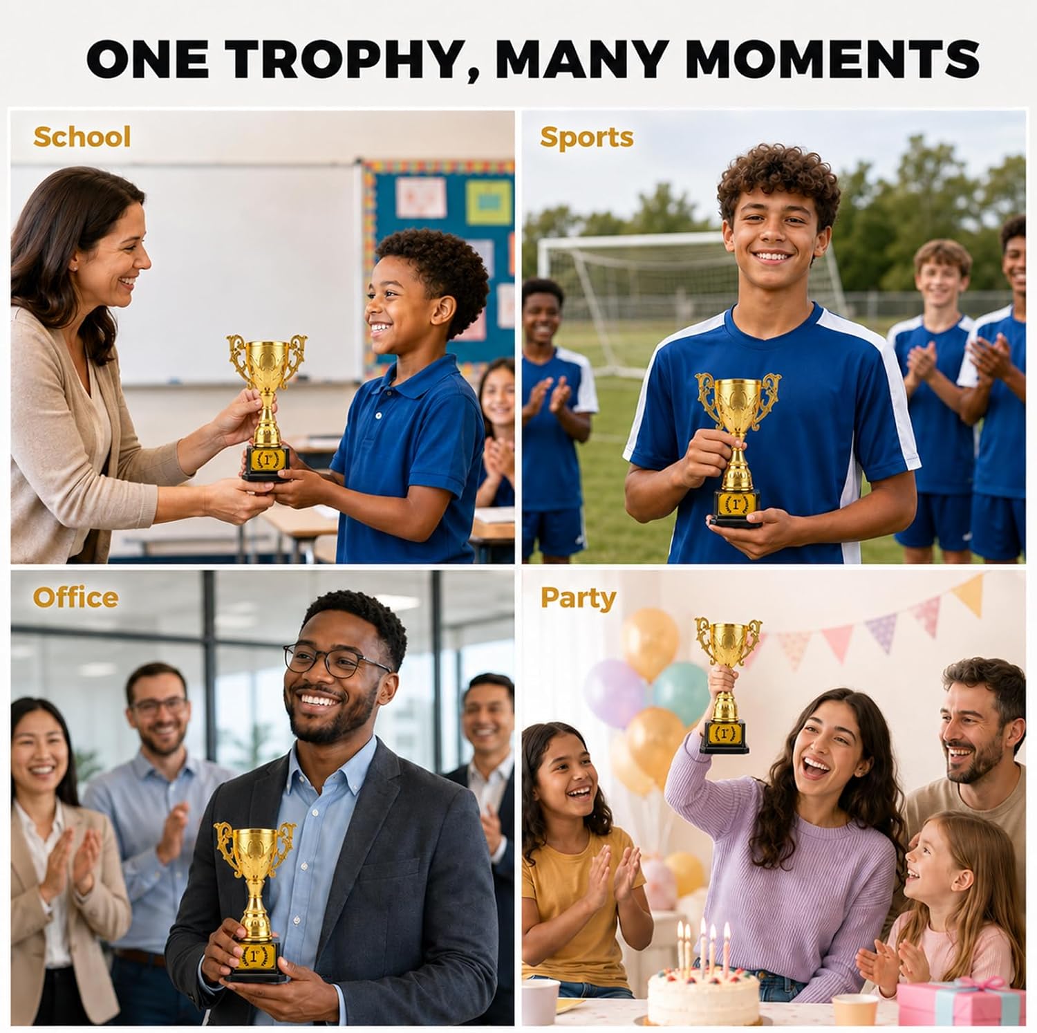 1st Place Trophy Award, Gold Plastic Cup with Adhesive First Place Plate and Black Base, Approx. 8.27 in Tall, Winner