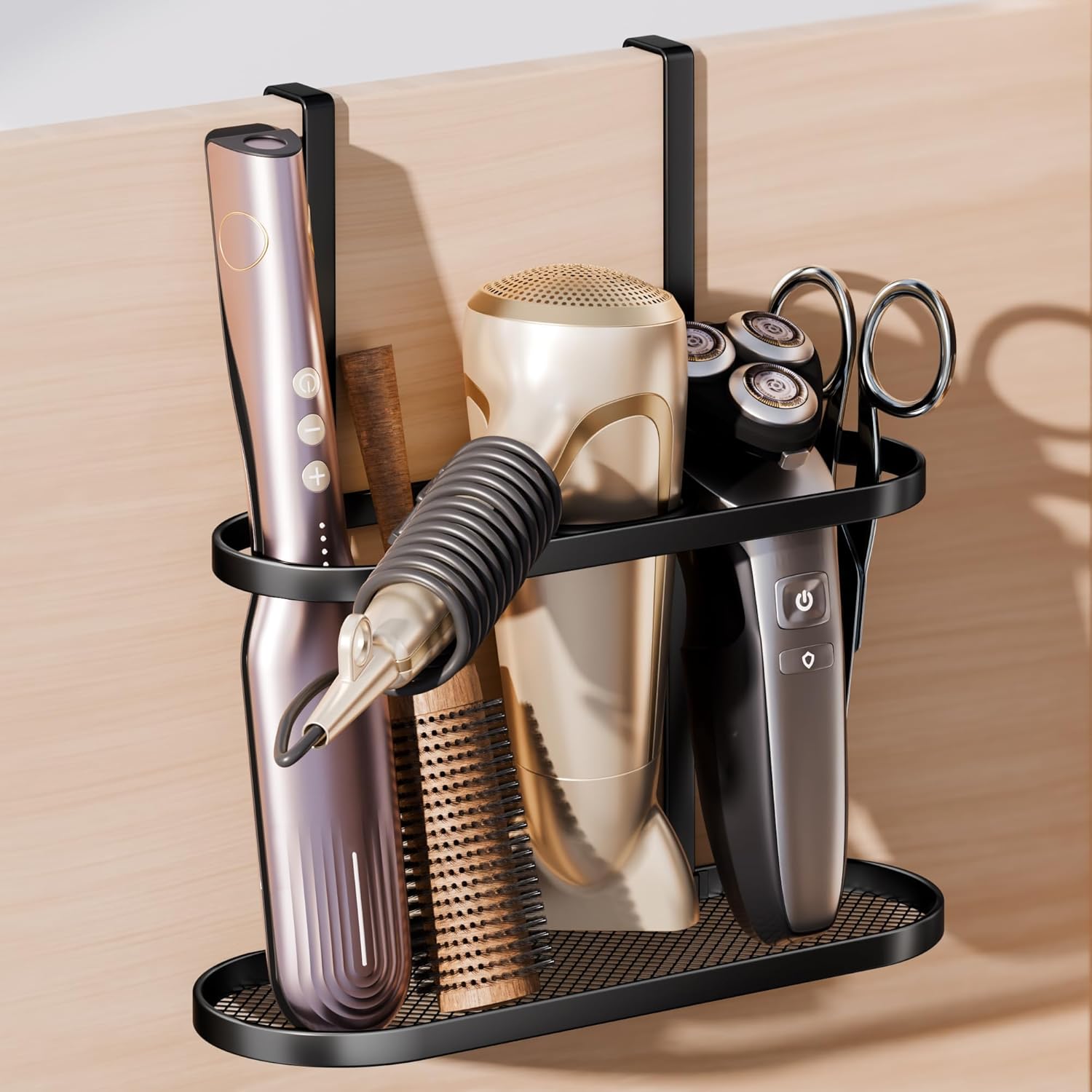 3-in-1 Hair Tool Organizer Holder for Dryer, Straightener & Curling Iron - Multi-Placement Design Mounts on Cabinet