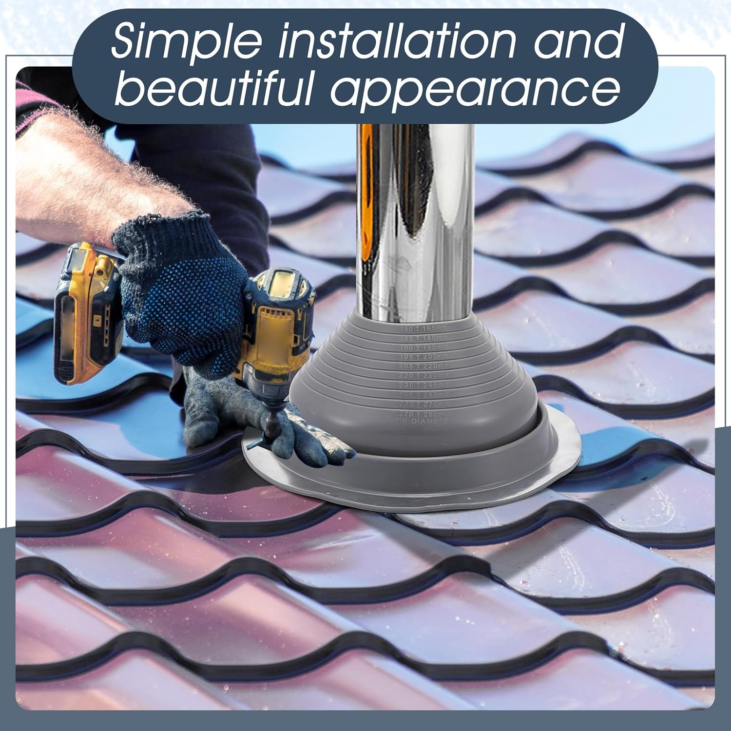 1 Pcs #6 Pipe Od 5"-9" Flexible Roof Jack Pipe Boot Flashing Vent High Temp Silicone Chimney for Roof Vents