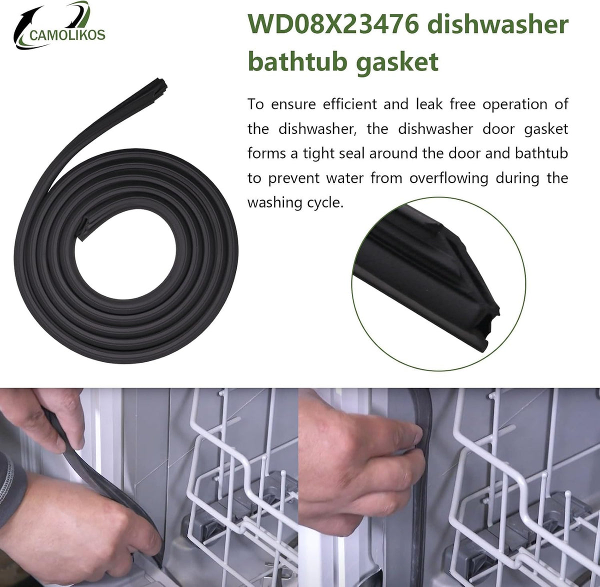 WD08X23476 Dishwasher Door Seal Replacement for GE, Hotpoint - Replaces AP6041569, WD08X22094, WD08X10088, WD08X20674, PS11774412