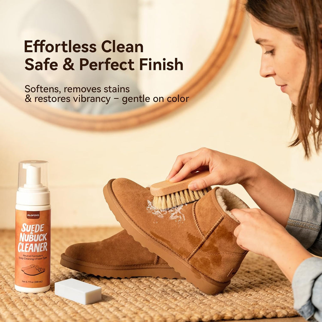 Suede and Nubuck Shoe Cleaner Kit, 5-in-1 Cleaning and Protector Spray with Suede Brush & Eraser, Cloth, Safely