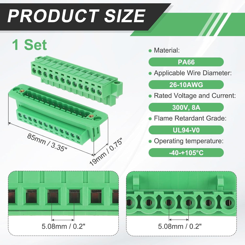 MECCANIXITY 12-Pin 5.08mm Pitch Plug Screw Terminal Block Connectors