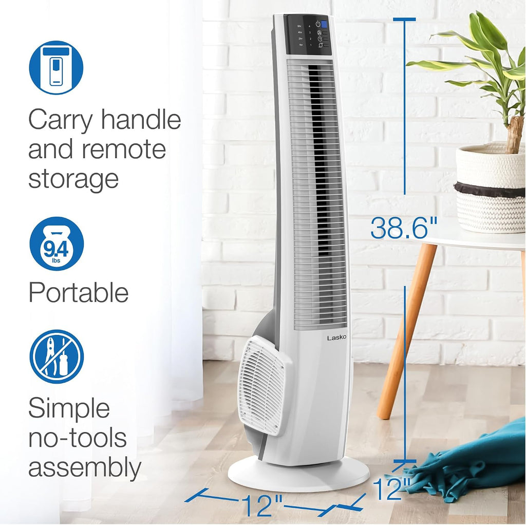Oscillating Tower Fan with Remote Control - Tower Fan for Bedroom & Office, 4 Quiet Speeds, 38" White, T38400