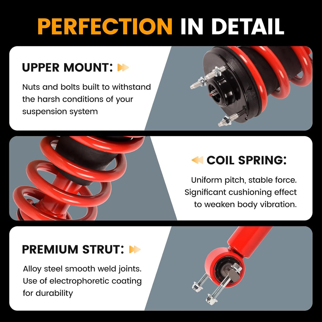 Suzanne 2x Front Red Strut Shock Absorber w/Coil Spring Assembly Compatible with Chevy Silverado Suburban 1500 Tahoe Avalanche GMC Sierra 1500 Yukon 2007-20 Cadillac Escalade ESV EXT 2007-2014 139104