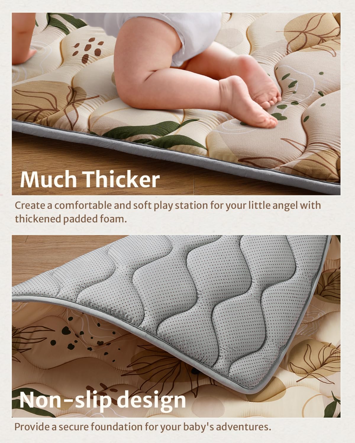 Baby Play Mat, 47x47 Infant Play Mat for Playpen, Thicken Foam Cushioned Baby Mat for Floor, Non-Slip Kids Play Mat