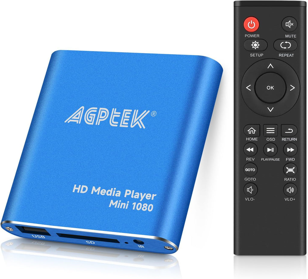 HDMI Media Player, Blue Mini 1080p Full-HD Ultra HDMI MP4 Player | for -MKV/RM/ MP4 / AVI etc- HDD USB Flash