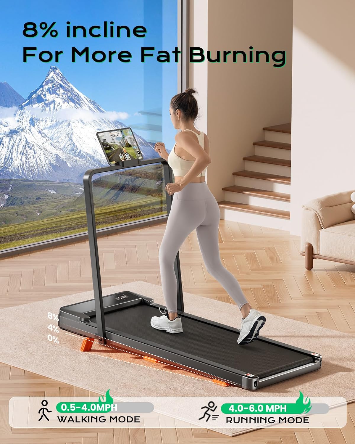 Walking Pad with Incline, Under Desk Treadmills for Home | 8% Incline, Portable Office Treadmill, 265 Lbs Capacity
