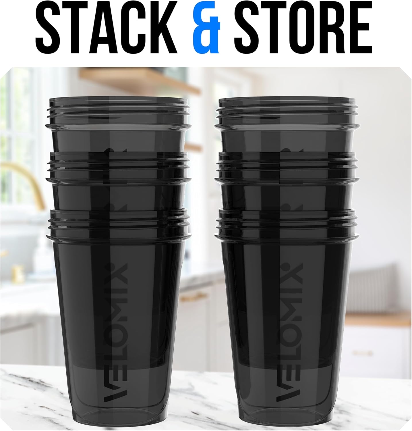 6 Pack 20oz Protein Shaker Bottle for Protein Mixes, All in Black | 6x Wire Whisk, Leak Proof Shaker Cups for Protein