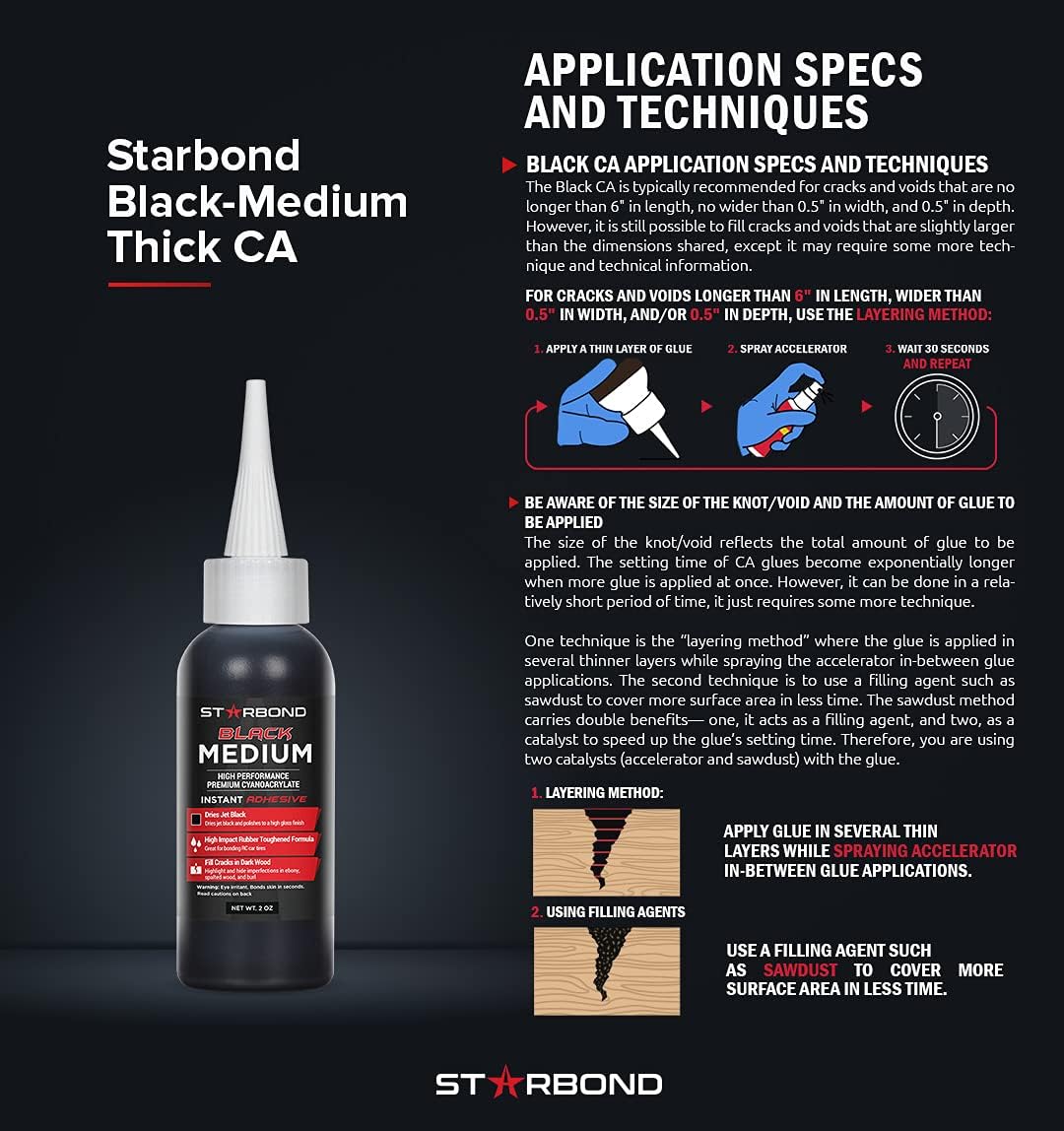 Black Medium-Thick CA Glue Pro Kit (2 oz) – Rubber-Toughened, Impact-Resistant Cyanoacrylate Super Glue – for Durable
