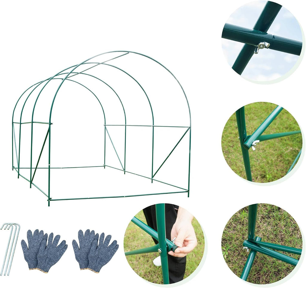 Walk-in Greenhouse Upgraded Green House with Zippered Screen Doors & 6 Screen Windows Heavy Duty Plastic Plant Warm