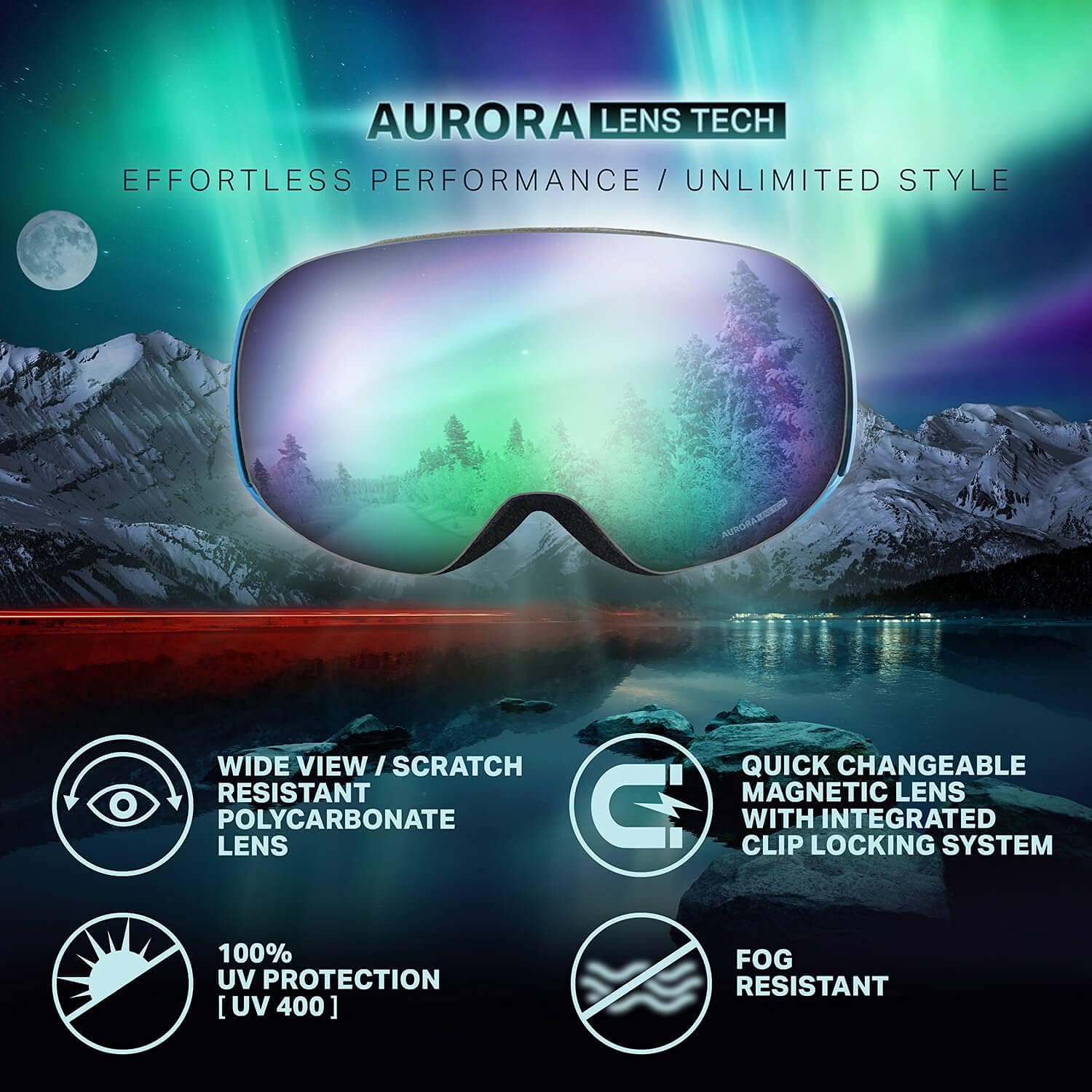 Wildhorn Roca Ski Goggles Men Women Anti-Fog/Scratch 100% UV-Magnetic Lens-Snowboard Snow Goggles Men Women