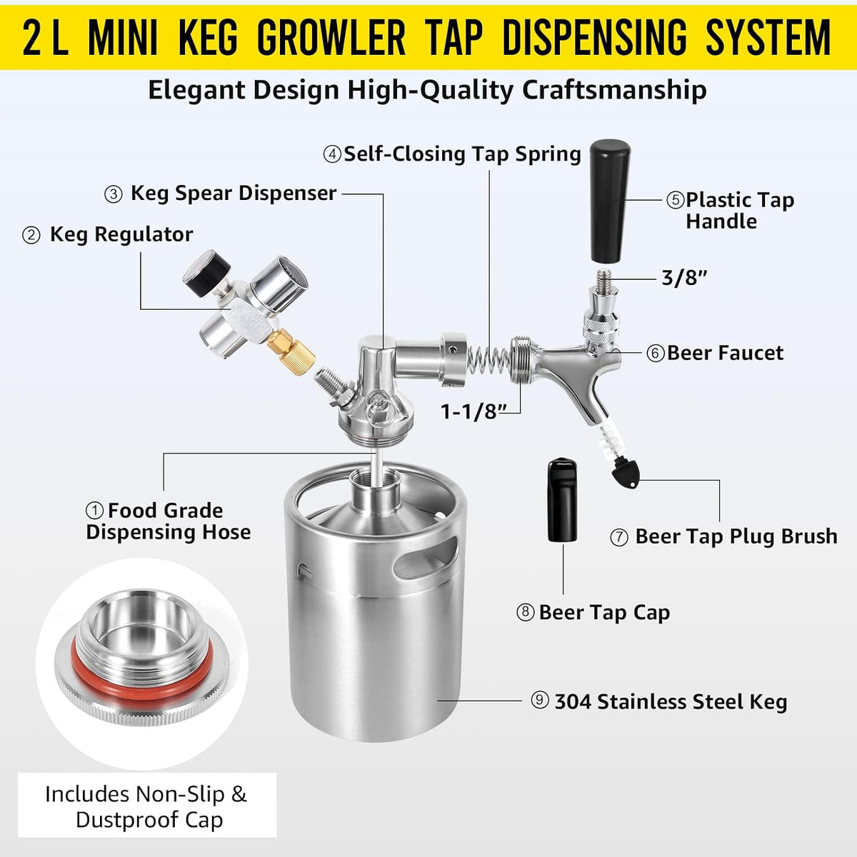 64oz Mini Keg Growler Portable Draft Beer Dispenser System