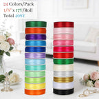 Satin Ribbon Set - 24 Colors Double Faced, 1/8 Inch x 17 Yards Each