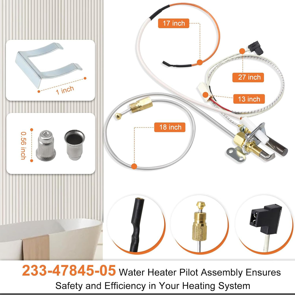 Hiorucet 233-47845-05 233-47845-03A Water Heater Pilot Assembly for Bradford White Water Heater, 415-47845-05 Pilot Assembly for Honeywell Natural Gas Water Heater CS8840A1-1041, Replace 233-47845-02A