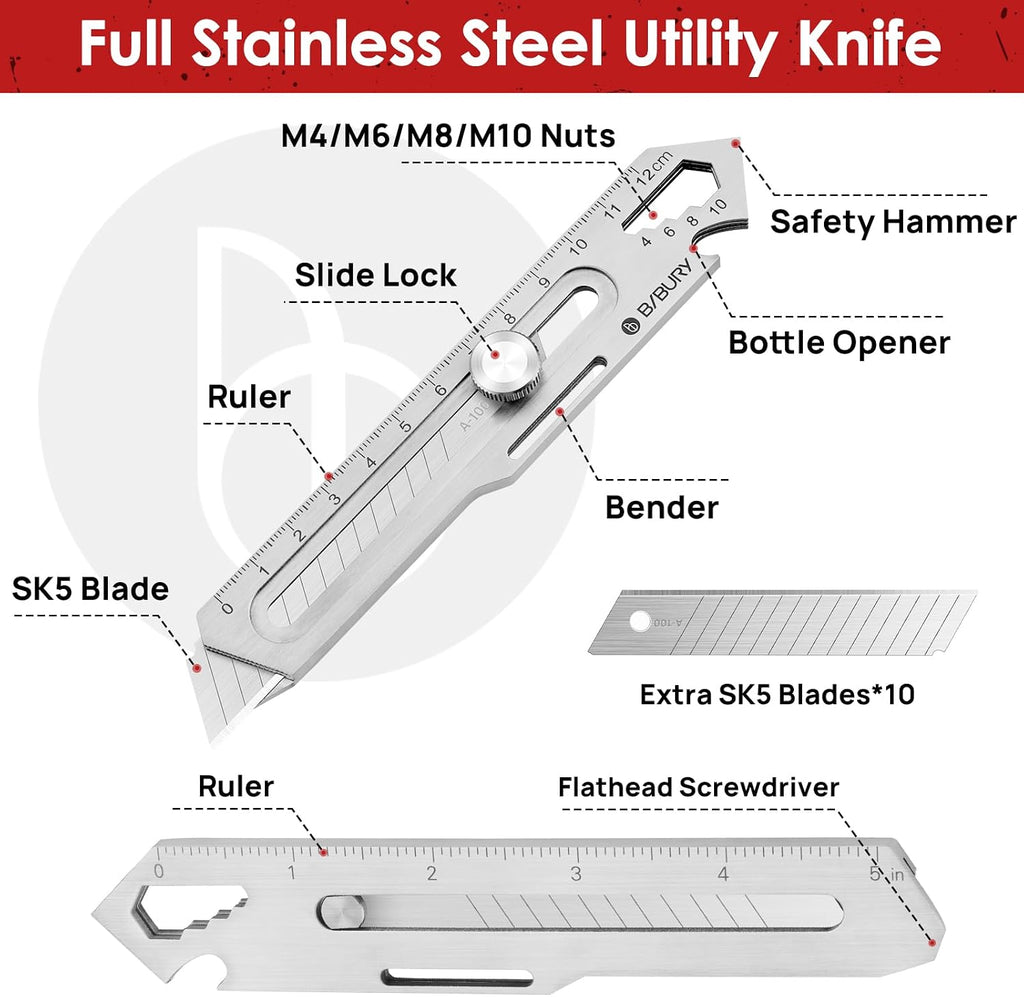 2 Pack 18mm Retractable Utility Knife, Stainless Steel Box Cutter