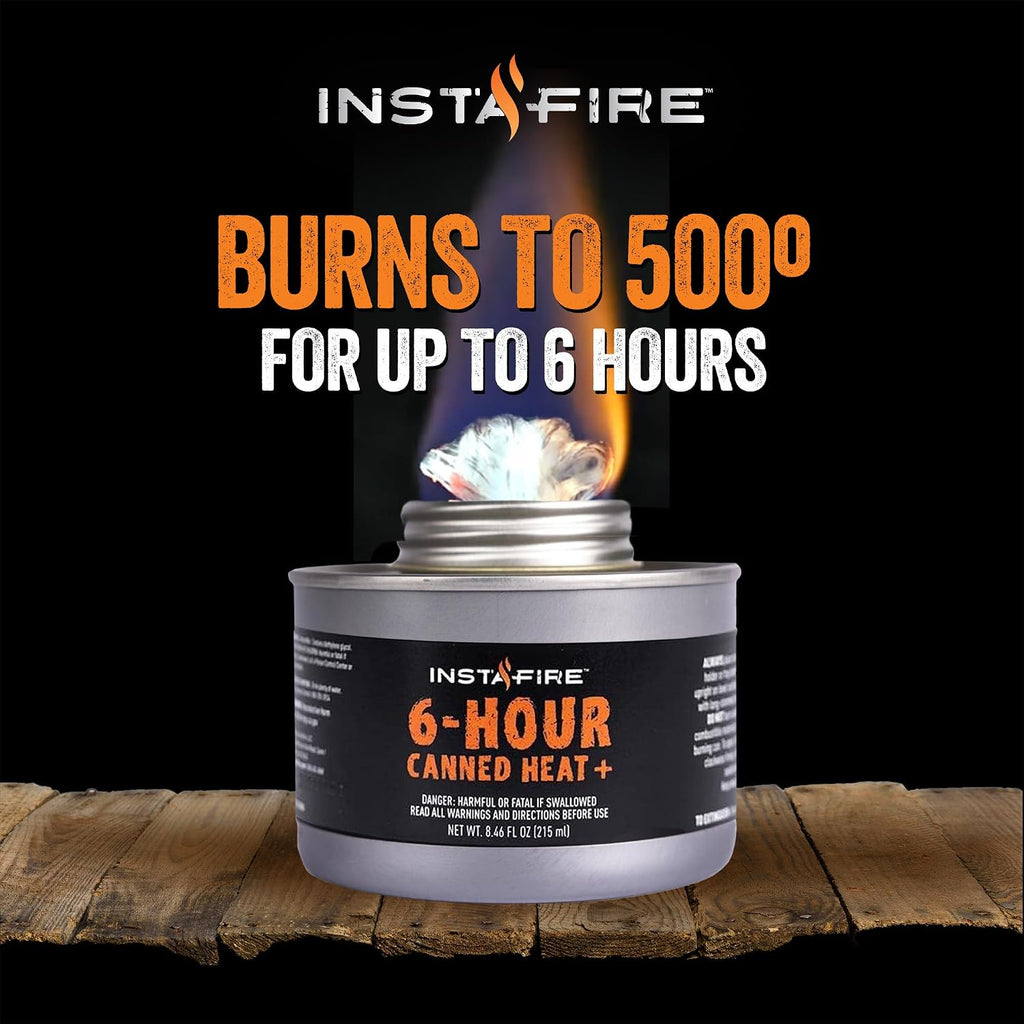 InstaFire 6-Hour Canned Heat (24 Cans), Canned Heat for Cooking, Canned Heat for Food, Heat for Camping, Heat for