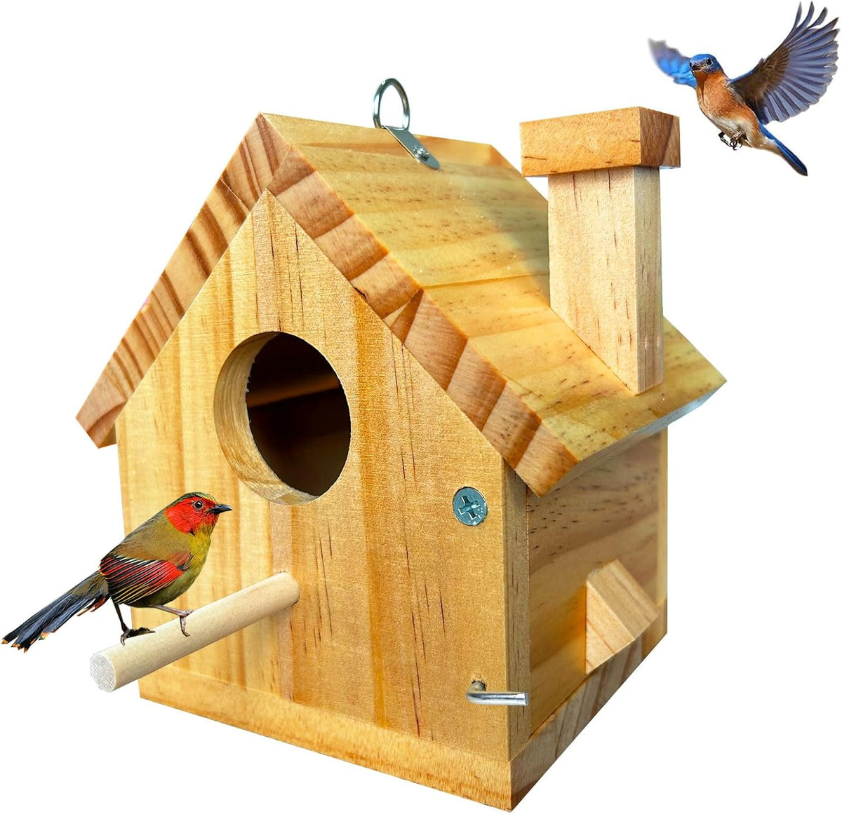 Bird Houses for Outside Clearance, Bird House Natural Wood Birdhouse with Pole, Hanging Blue Bird Houses for Outdoors