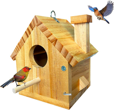 Bird Houses for Outside Clearance, Bird House Natural Wood Birdhouse with Pole, Hanging Blue Bird Houses for Outdoors