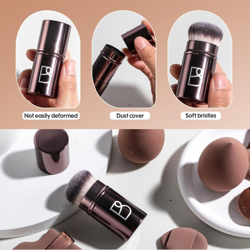 Kabuki Brush Makeup Sponge Set 8 Pcs with Foundation Powder Brush Powder Puff Essential Tools for Flawless Makeup