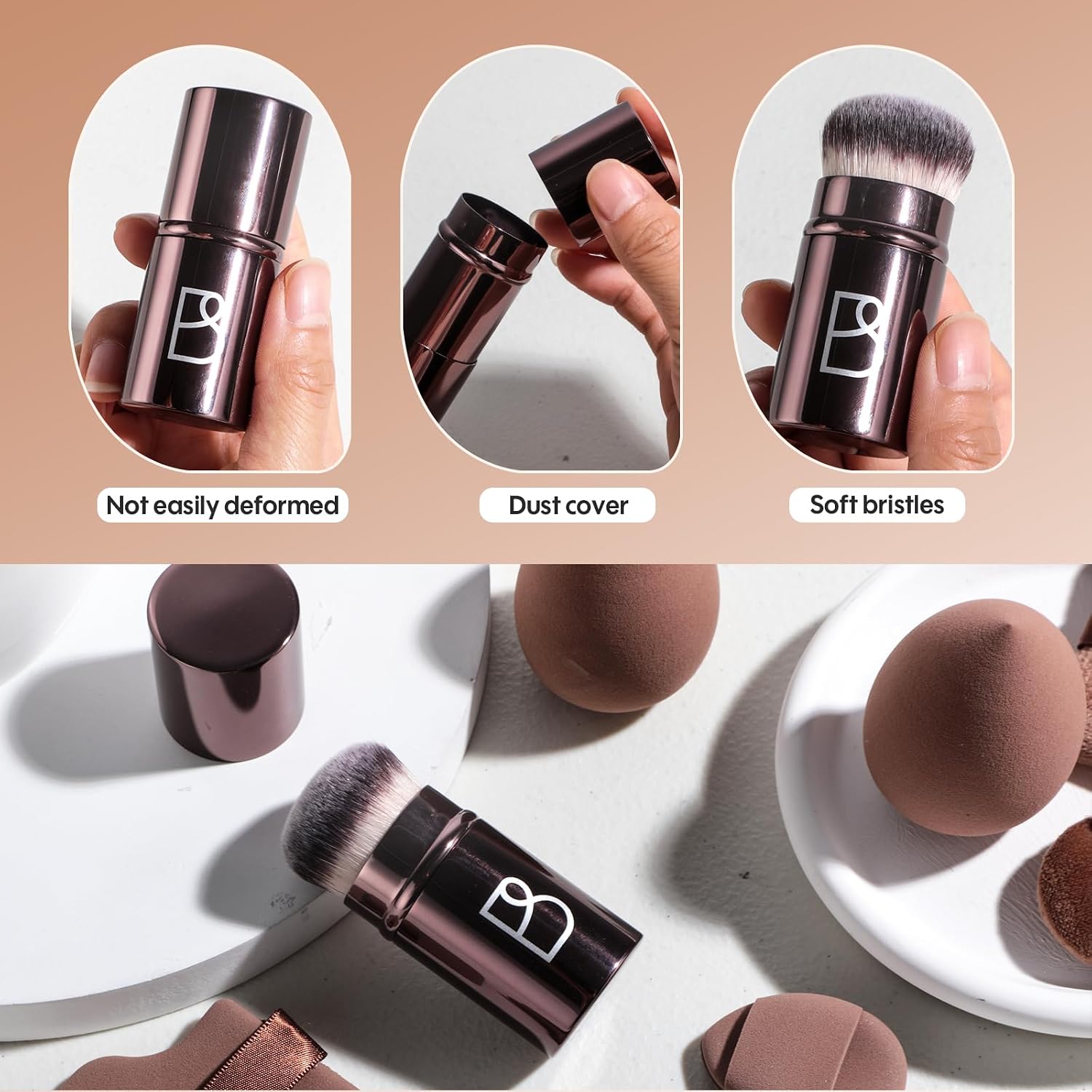 Kabuki Brush Makeup Sponge Set 8 Pcs with Foundation Powder Brush Powder Puff Essential Tools for Flawless Makeup
