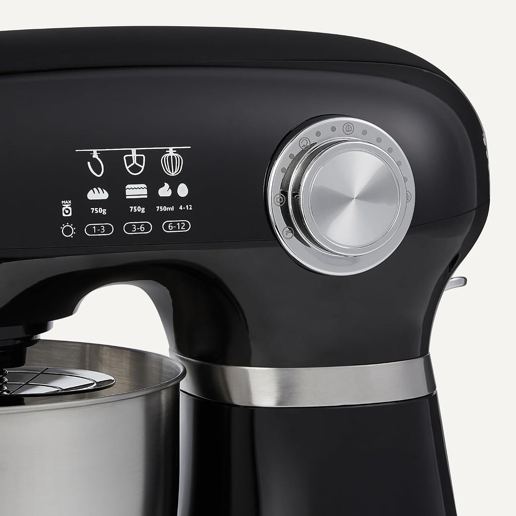 Tilt-Head Stand Mixer with 5.3Qt Bowl, Dough Hook, Beater and Whisk, 12 Speeds, 350W, Black