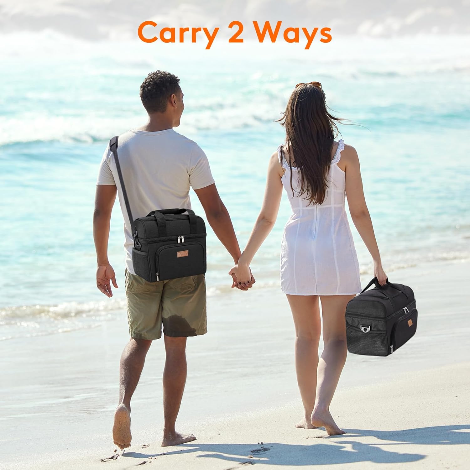 Insulated Cooler Bag, Large Leakproof Beach Cooler, Lightweight Portable Double Layer Soft-Sided Travel Ice Chest for