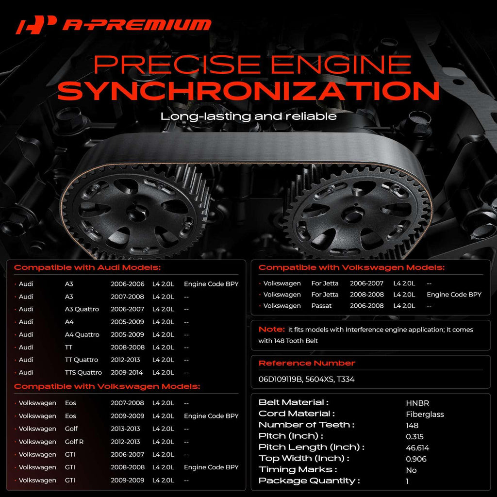 A-Premium Engine Timing Belt Compatible with Volkswagen, Audi
