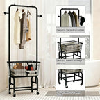 Laundry Basket With Wheels Rolling Laundry Cart with Hanging Rack