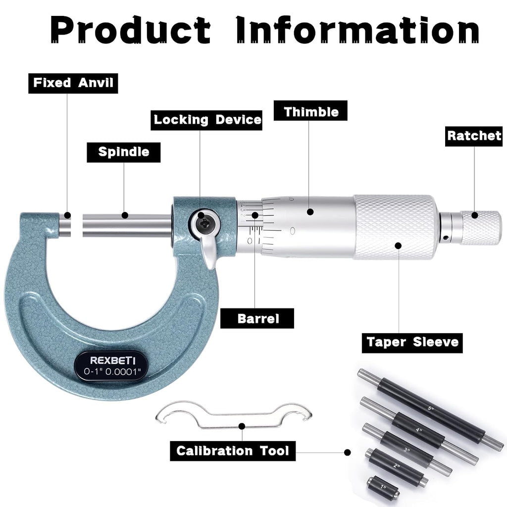 REXBETI Outside Micrometer, Ultra-Precision Carbide Tipped Measuring Tool