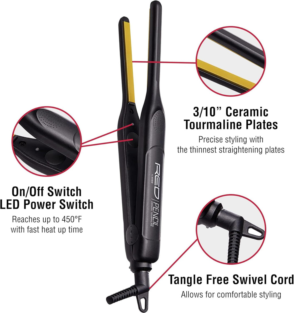 0.3 Inch Pencil Flat Iron, 3/10" Ceramic Tourmaline Hair Straightener for Thin, Short Hair & Edge Styling, Fast 60s