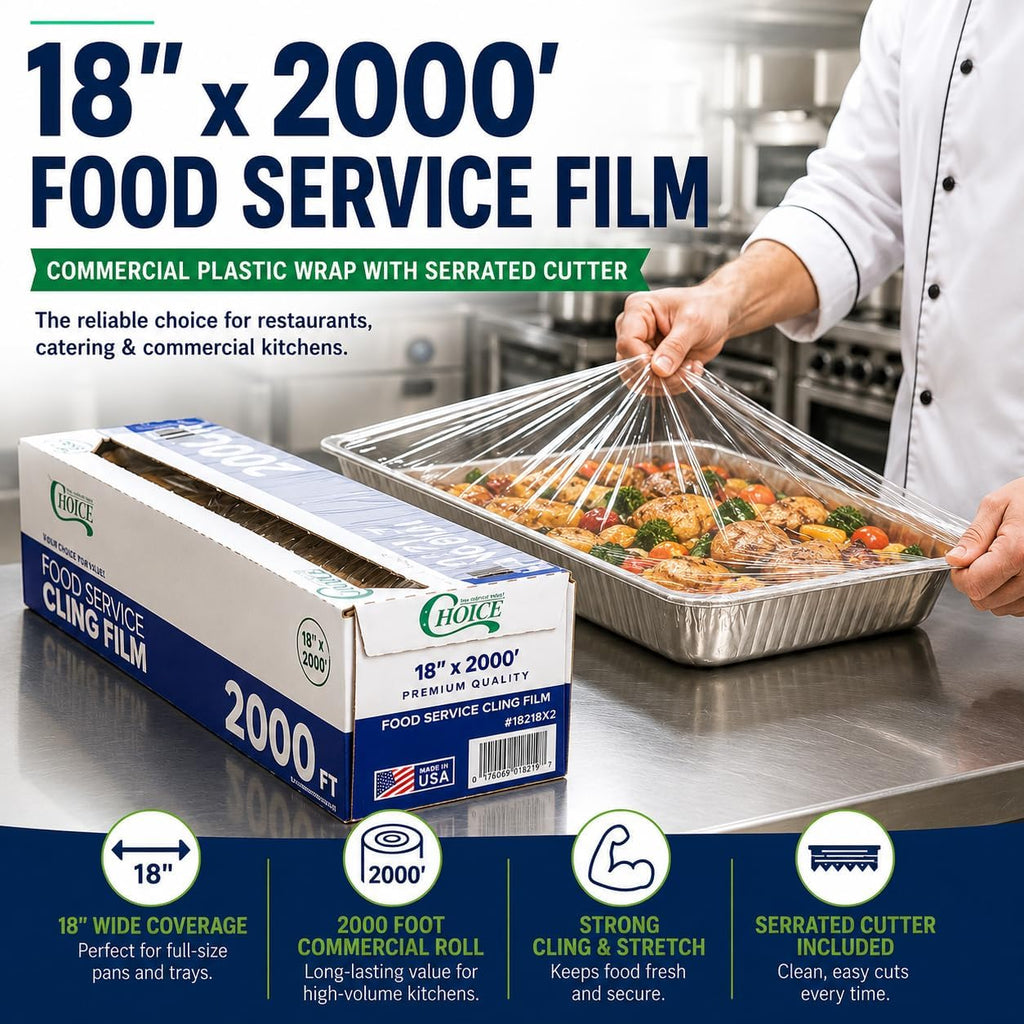 18" x 2000' Heavy Duty Food Service Plastic Wrap with Serrated Cutter