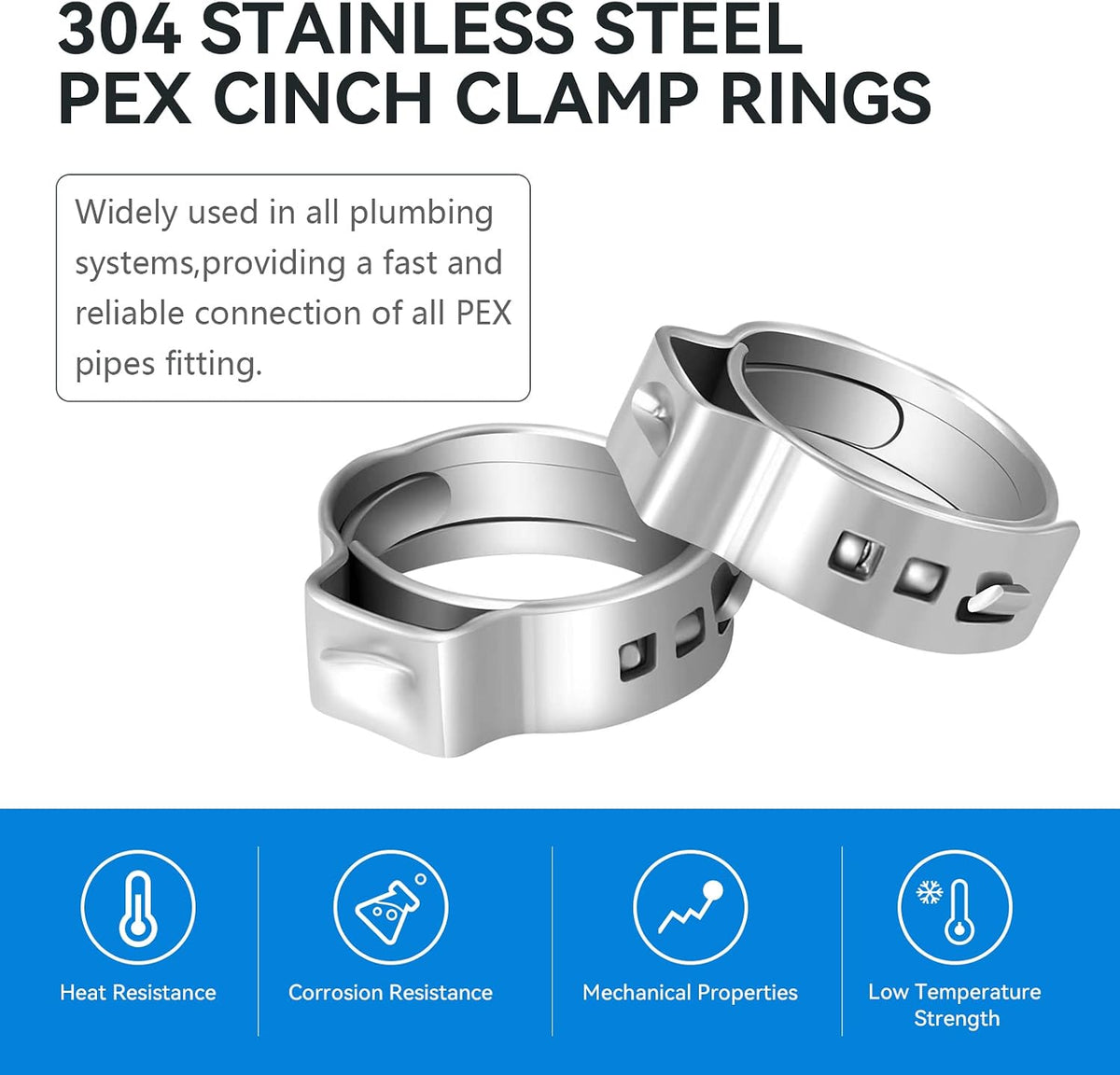 100 Pack GUOFIS 1/2"Pex Clamp Rings,304 Stainless Steel(CLAMP016-100)