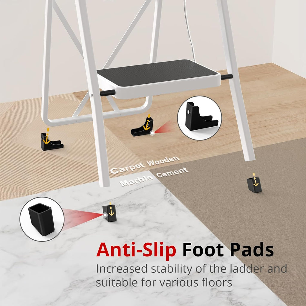 Step Ladder, Folding Step Stool for Adults with Anti-Slip Pedal, 330 lbs Capacity for Kitchen, Home, White