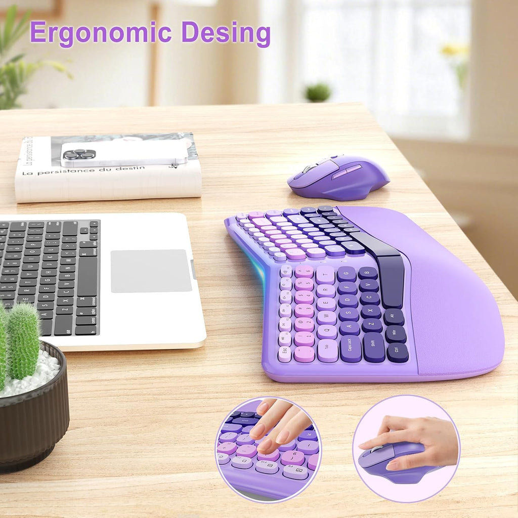 Ergonomic Wireless Keyboard Mouse, Mechanical Gaming Set with Wrist Rest | Compatible With All windows and Type C