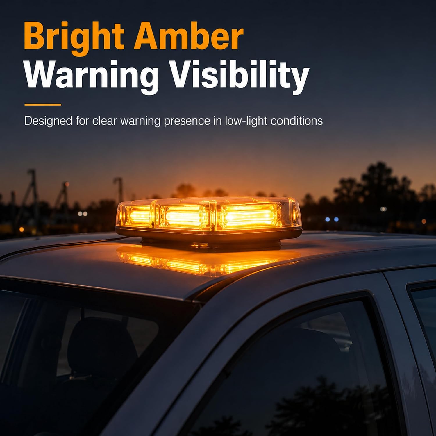 Amber COB LED Rooftop Strobe Beacon Light, 12V Magnetic Base Caution Lightbar with 19 Flash Patterns for Construction