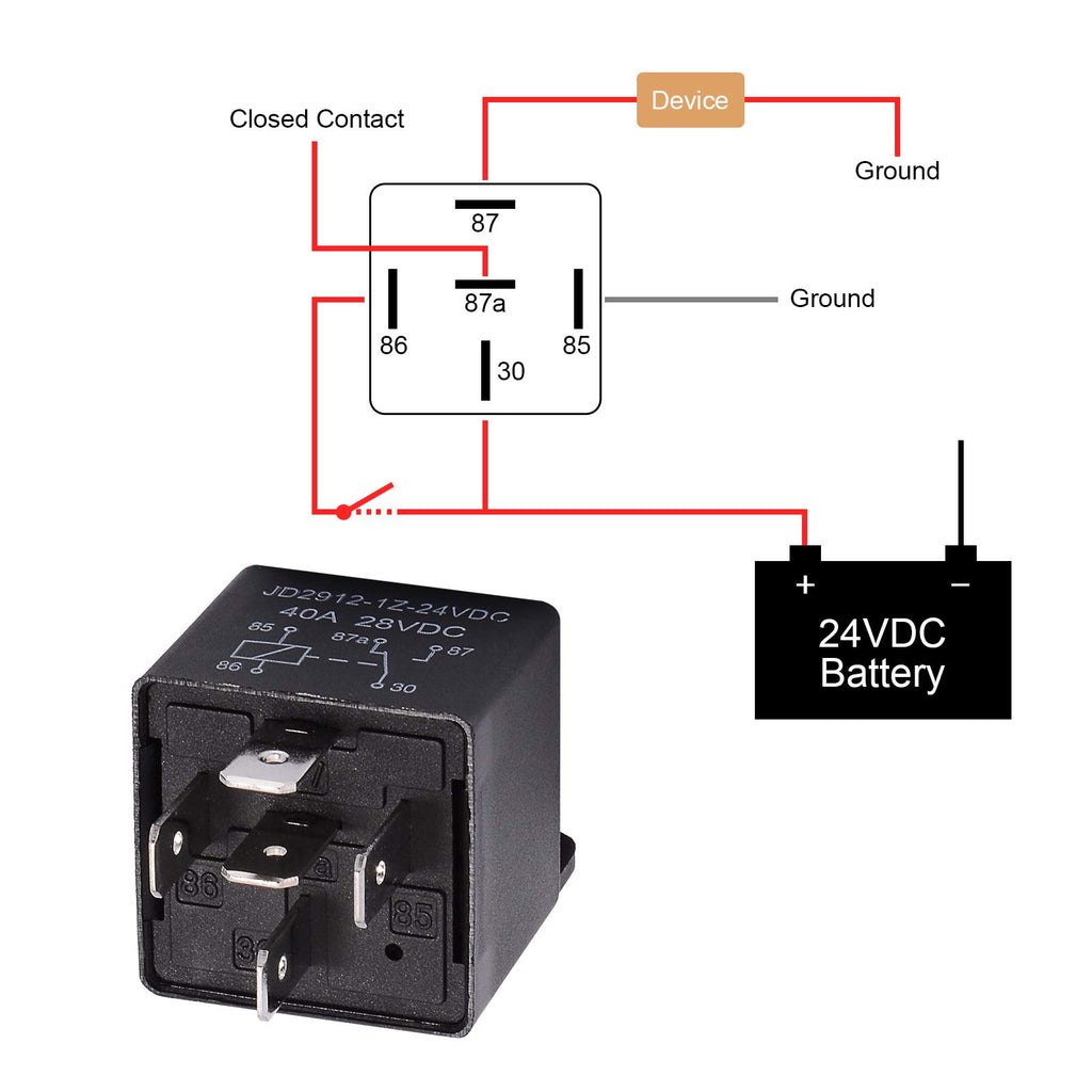 EHDIS Motor Relay 5 Pin 24V Coil 40amp Spdt Model No.: JD2912-1Z-24VDC 40A 28VDC, Contactor Relay Switch Power, Auto Switches & Starters, 5 Pack