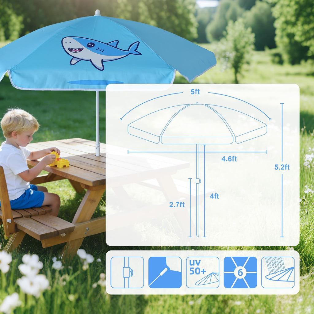 5ft Seaside Umbrella for Sand Box Water Table - Kids Durable Umbrellas for children Picnic Beach Camping Garden