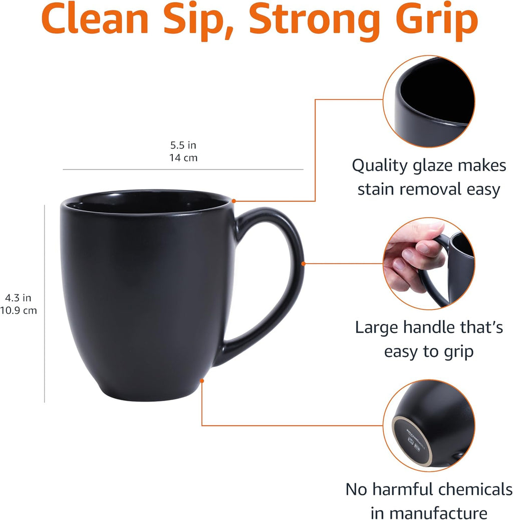 12-Pack Matte Black Ceramic Coffee Mug, 16 ounces, Microwave and Dishwasher Safe, Stoneware, Commercial-Grade