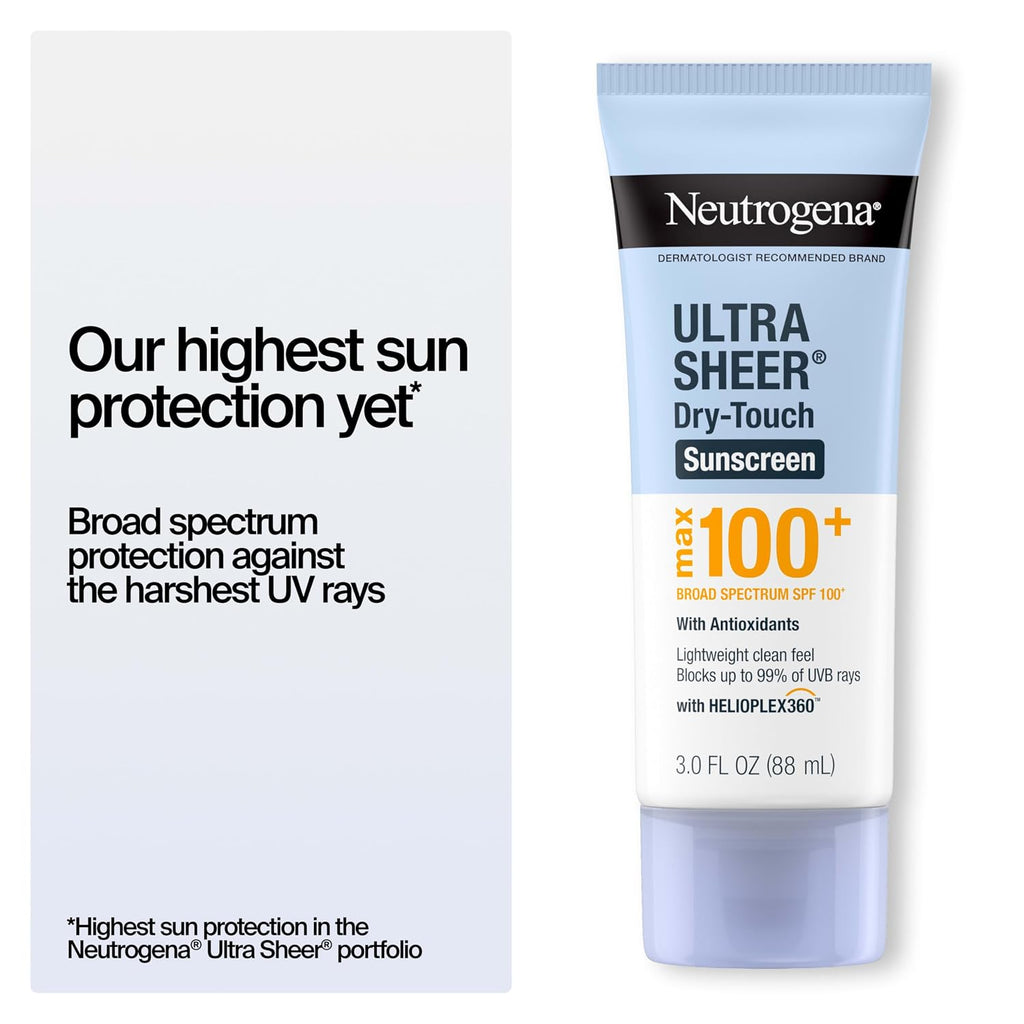Neutrogena Ultra Sheer Dry Touch Sunscreen Lotion, Max SPF 100+, 3 fl. oz | Broad Spectrum for UVA/UVB Protection