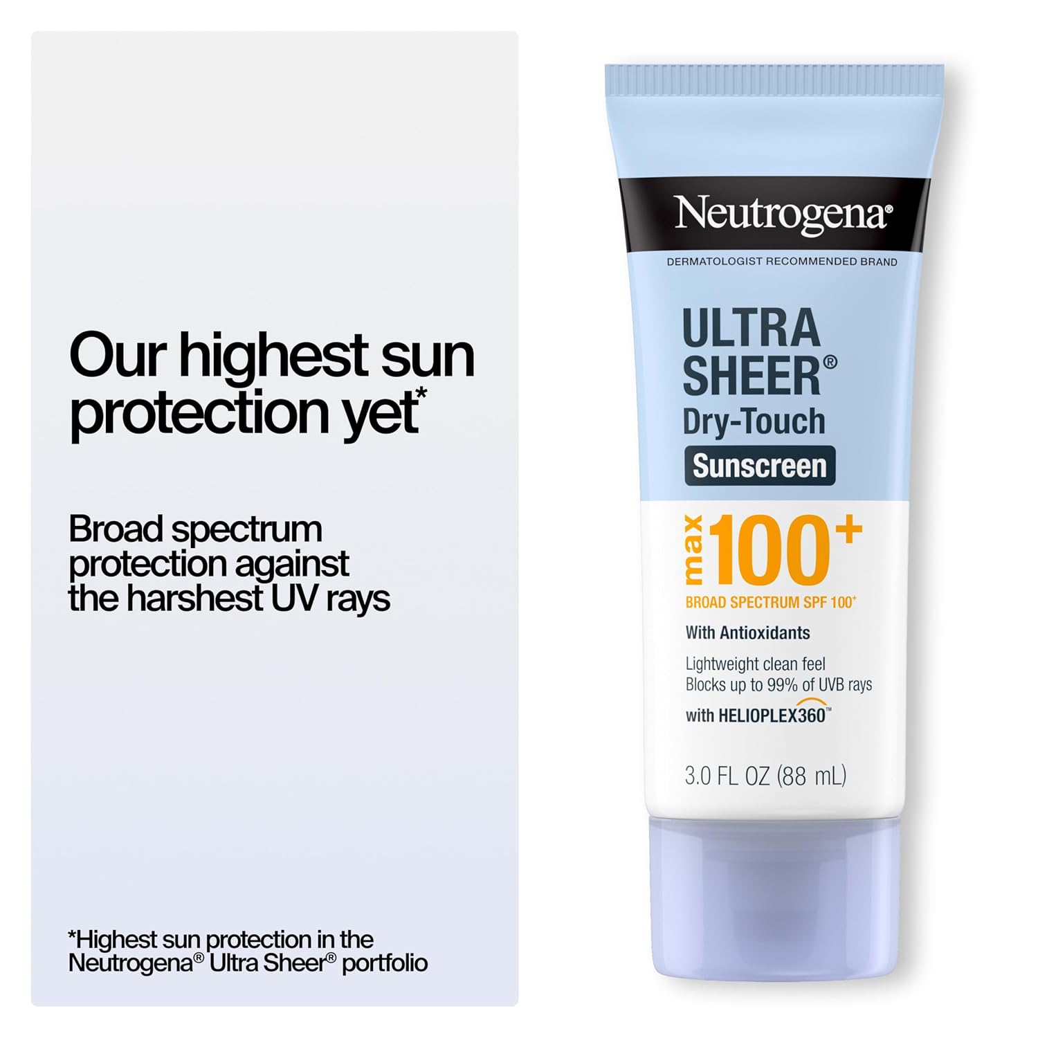 Neutrogena Ultra Sheer Dry Touch Sunscreen Lotion, Max SPF 100+, 3 fl. oz | Broad Spectrum for UVA/UVB Protection